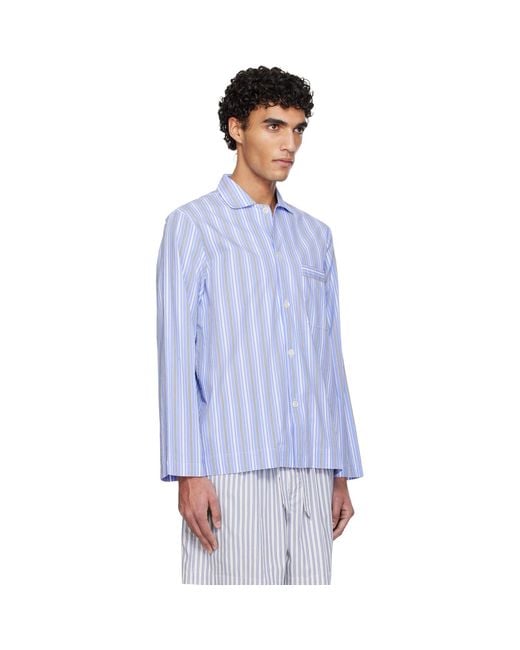 Tekla Blue Poplin Long-Sleeved Pyjama Shirt for men