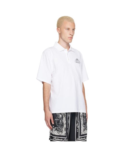 Balmain White Printed Vine' Polo for men