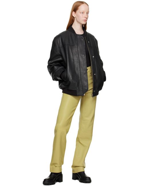 REMAIN Birger Christensen Yellow Green Straight-leg Leather Pants