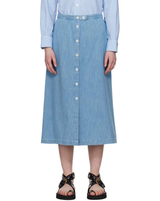 A.P.C. Blue Deauville Denim Midi Skirt