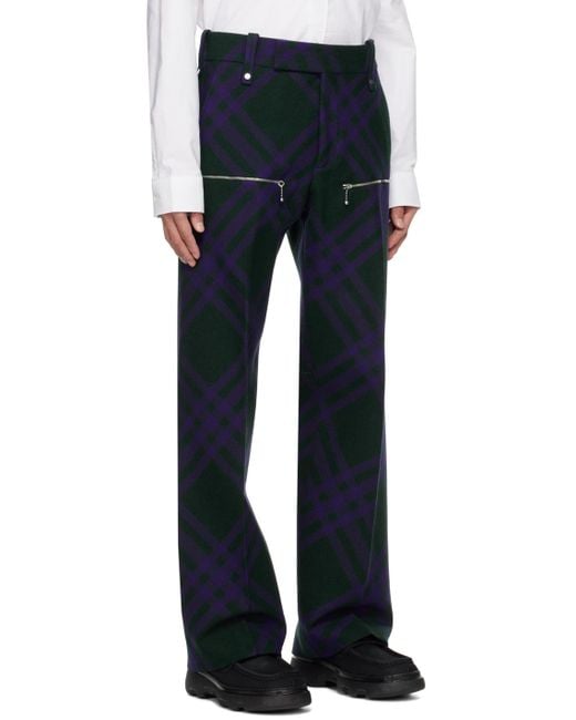 Burberry Blue Green & Purple Check Trousers for men