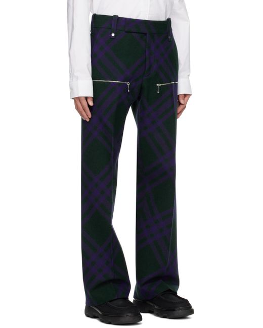 Pantalon vert et mauve à carreaux Burberry pour homme en coloris Blue