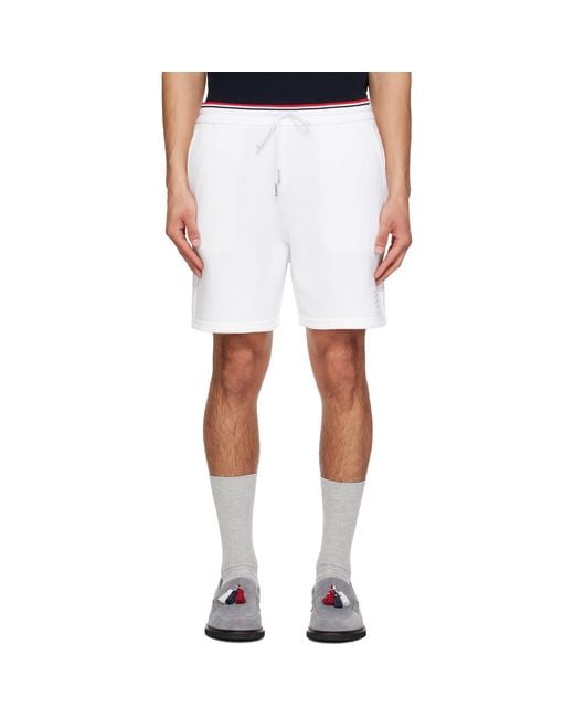 Thom Browne White Pique Loopback Sweat Shorts for men