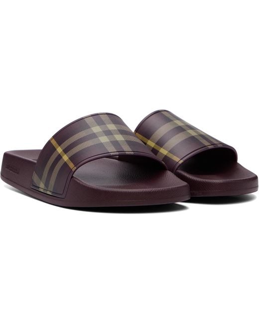 Burberry Brown Burgundy Check Slides