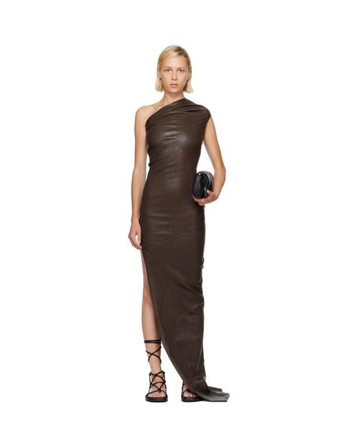 Rick Owens Brown Athena Leather Maxi Dress