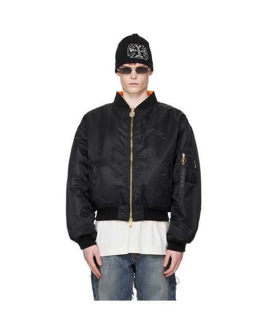 Vetements Black Leather Crosses Bomber Jacket for men
