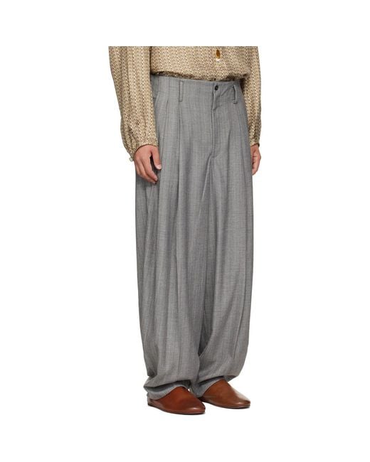 Hed Mayner Gray Striped Trousers for men