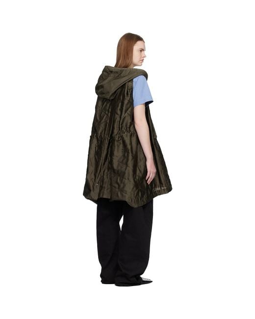 Sacai Black Khaki Quilted Satin Hooded Vest