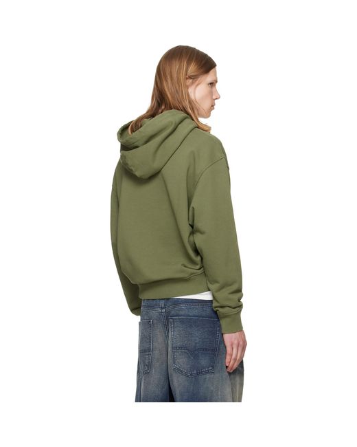 Palm Angels Green Khaki Neck Logo Hoodie for men