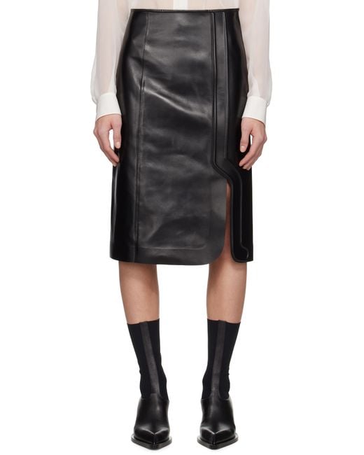 Jil Sander ブラック グレインレザー ミディアムスカート Black