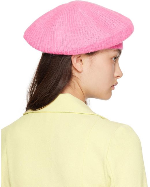 Ganni Pink Ribbed Beret