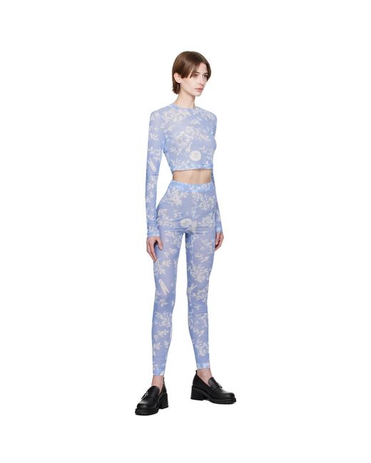 Moschino Blue Floral Print Mesh T-Shirt