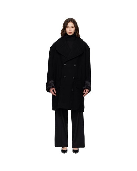 MM6 by Maison Margiela Black Wool Felt Double-Breasted Coat