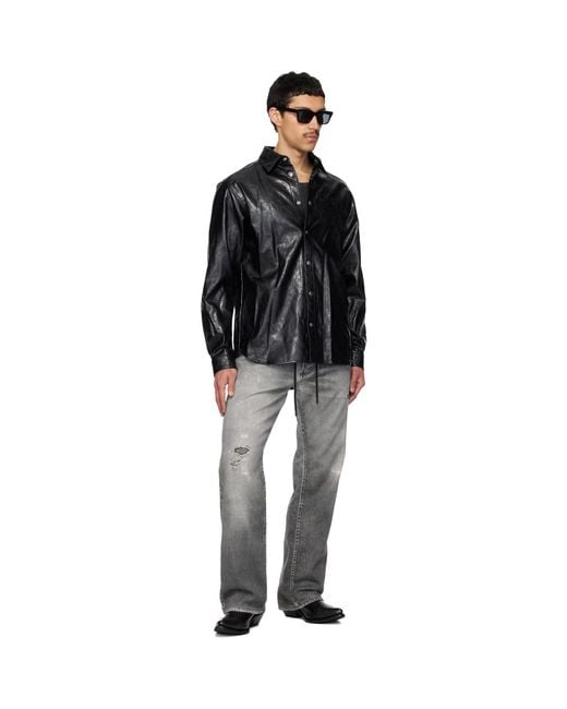 DIESEL Black S-Simply-Qmbu Faux-Leather Shirt for men