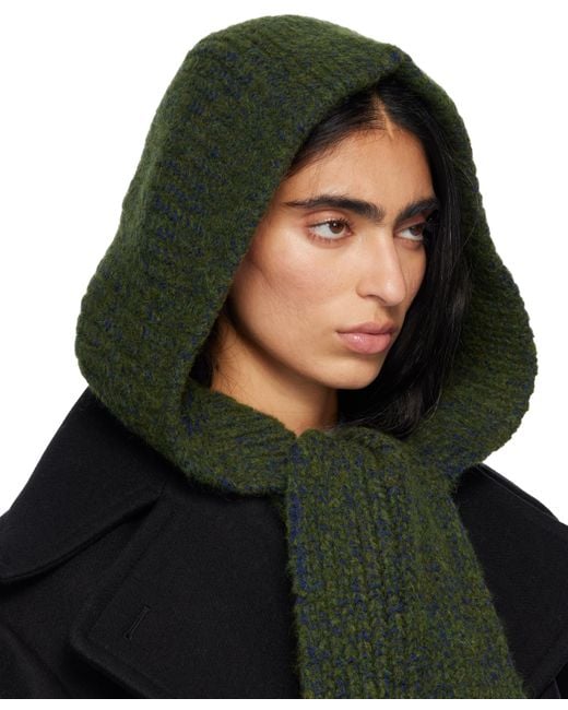 Dries Van Noten Black Hooded Wool Scarf