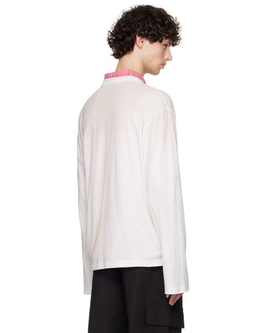Acne White Printed Logo Long Sleeve T-shirt for men
