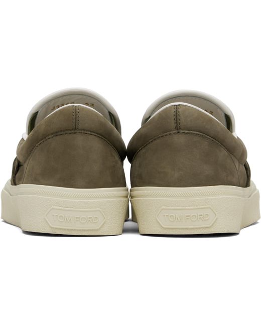 Tom Ford Black Khaki Nubuck Jude Slip On Sneakers for men