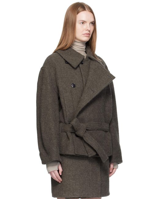 Lemaire Khaki Short Asymmetrical Bathrobe Coat in Black | Lyst