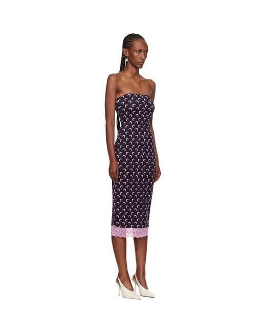 MARINE SERRE Black Recycled Moon Jersey Bustier Midi Dress