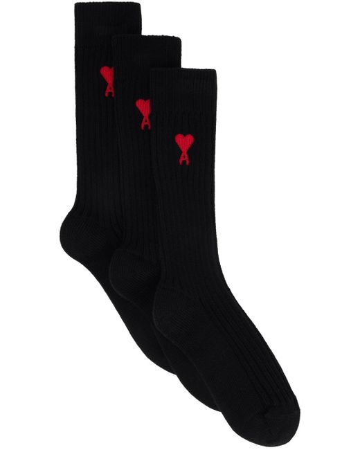 AMI Black Three-pack Ami De Cœur Socks for men