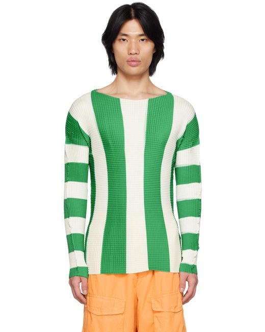 Sunnei Green Pleated Stripe T-shirt for men