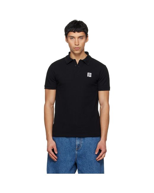 Balmain Black Embroidered Cotton Polo for men