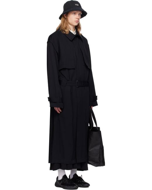 メンズ Y-3 ブラック ツイル コート Black