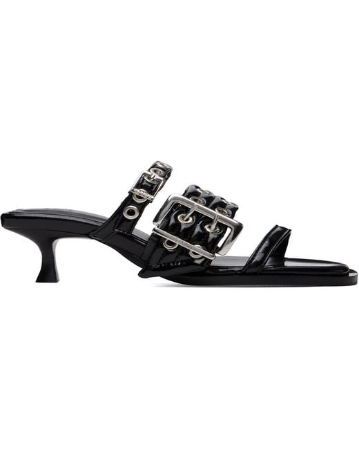 Ganni Black Buckle Strap Mule Heeled Sandals