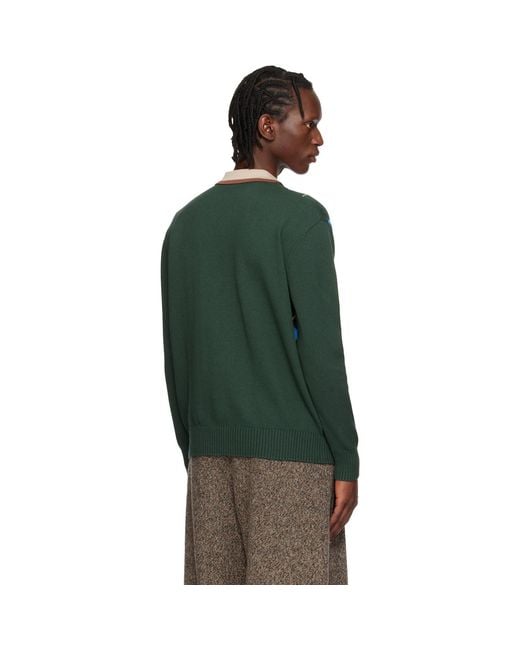 Dries Van Noten Blue Argyle Sweater for men