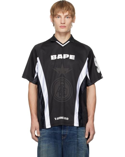 A Bathing Ape Multi Logo Soccer Jersey T-Shirt in Black for
