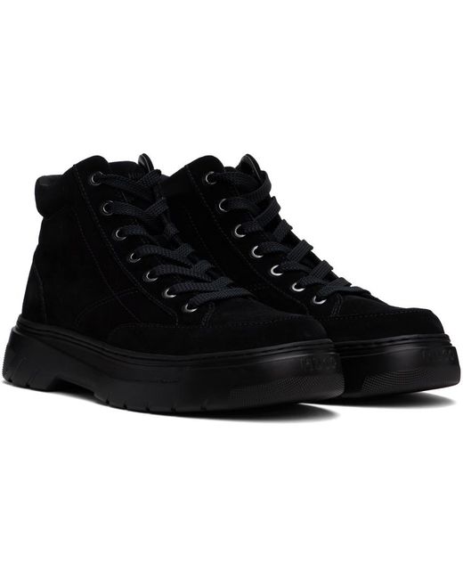 HUGO Black Stacked Logo Boots for men