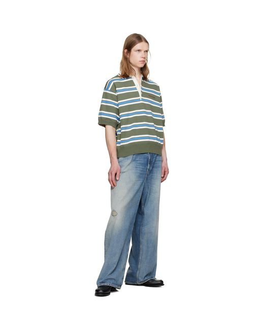 DSquared² Blue Striped Knit Polo for men