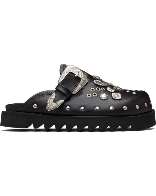 Toga Virilis Black Eyelet Metal Sabot Loafers for men