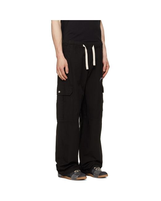 Palm Angels Black Curved Logo Loose Cargo Pants for men