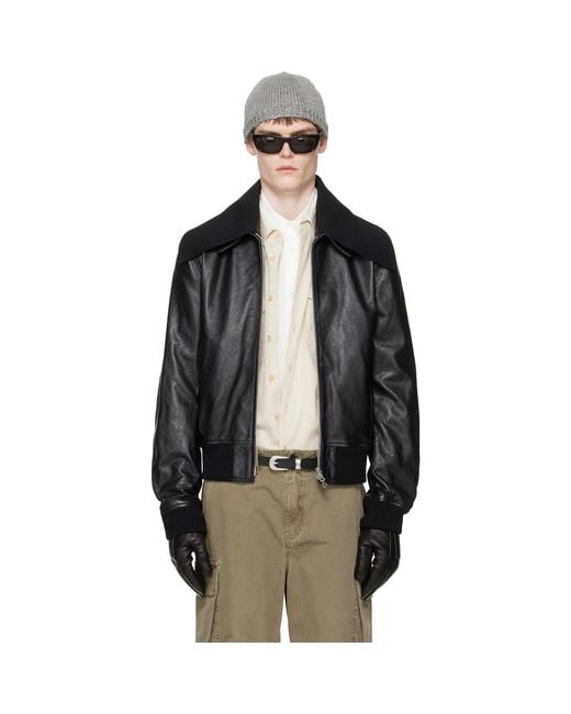 Our Legacy Black Pharos Leather Bomber Jacket for men
