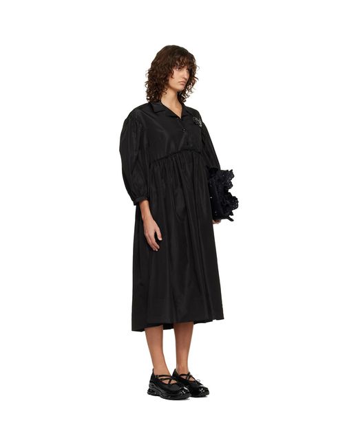 Simone Rocha Black Embellished Signature Smock Shirt Midi Dress