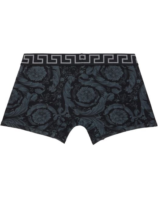 Versace Black Printed Jacquard Cotton-Jersey Long Boxer Briefs for men