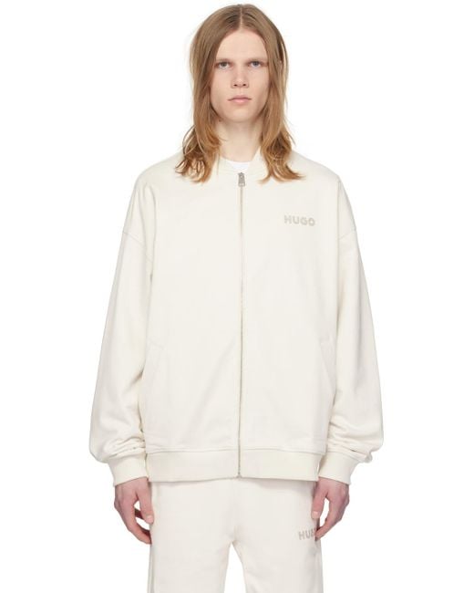 HUGO Off-white Embroidered Bomber Jacket for men