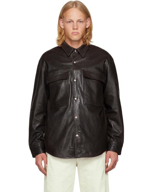 President's Black Flap Pocket Leather Jacket for men