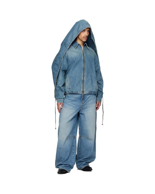 Egonlab Blue Convertible Hooded Denim Jacket for men