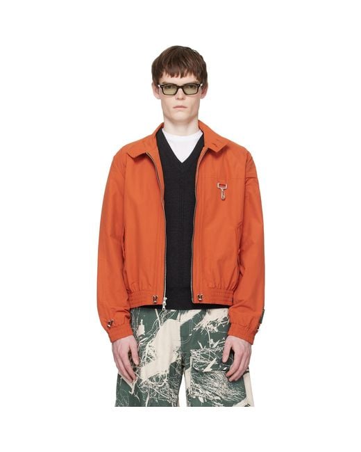 Reese Cooper Orange Nylon Cinched Harrington Jacket for men
