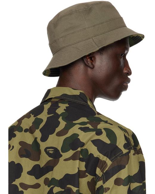 A Bathing Ape Green 1st Camo One Point Reversible Bucket Hat for men