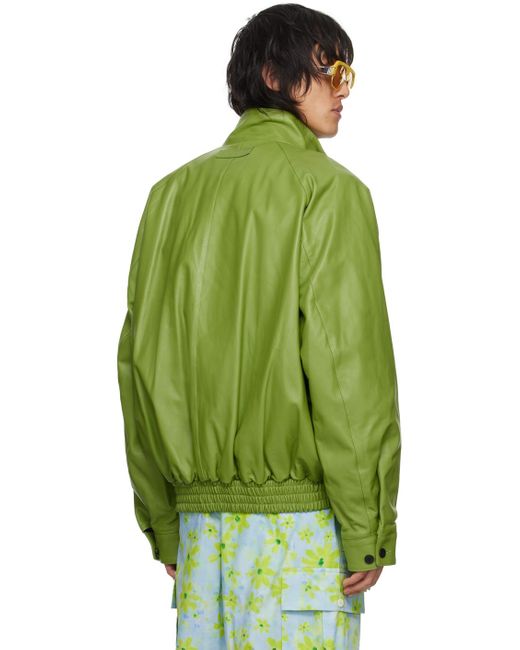Marni Green Band Collar Leather Jacket for men