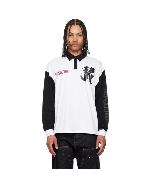 Kusikohc White Rugby Long Sleeve Polo for men