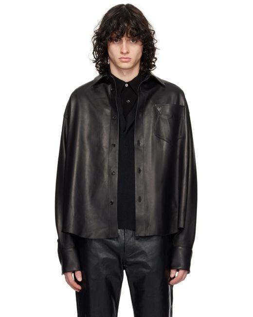 AMI Black Embossed Leather Jacket for men