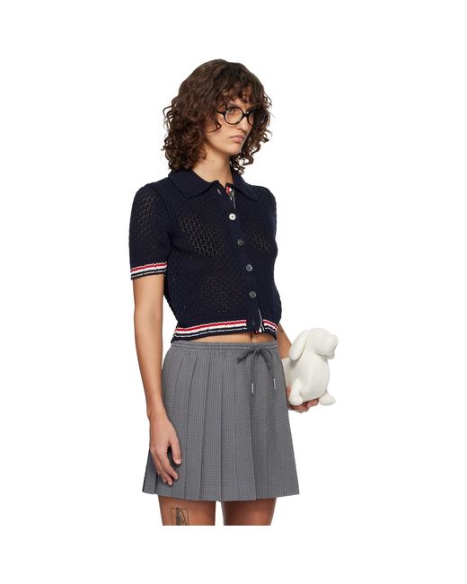 Thom Browne Blue Hector Pointelle Short Sleeve Cardigan