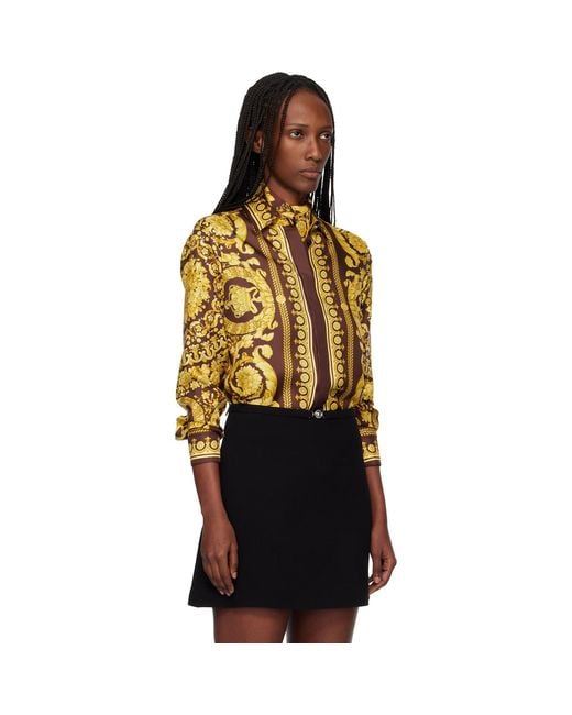 Versace Orange Burgundy & Printed Silk Shirt