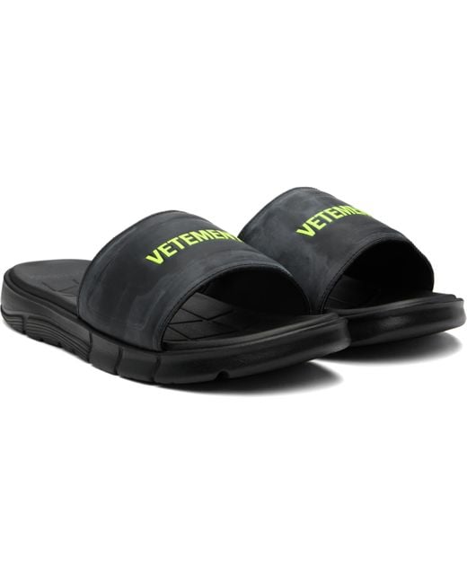 Vetements Black Reebok Edition Logo Pool Slides for men