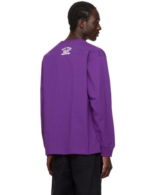 A Bathing Ape Purple Mad Face College Long Sleeve T-shirt for men