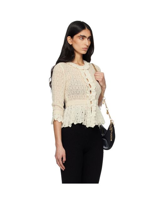 Chloé Black Off- Cropped Ruffle Alpaca & Silk Knit Cardigan